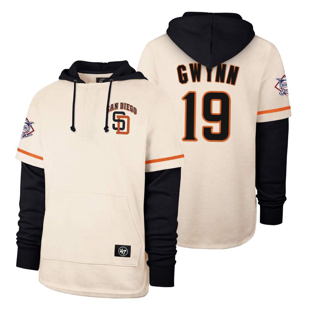 Men San Diego Padres #19 Gwynn Cream 2021 Pullover Hoodie MLB Jersey->customized mlb jersey->Custom Jersey